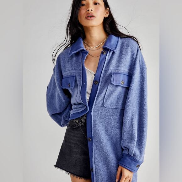 Free People Ruby Oversized Shirt Jacket in Oceana Blue L - Picture 5 of 9